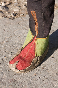 Detail of traditional boots, Paro Tsechu, Bhutan, Asia