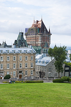 View from the fortifications over Quebec City and the Chateau Frontenac, Quebec, Canada, North America