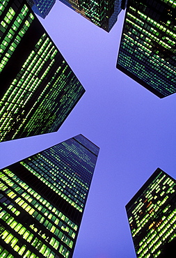 Office towers illuminated at night, Toronto, Ontario, Canada, North America