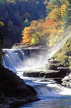 Lower Falls, Finger Lakes Region in the autumn, Letchworth State Park, New York State, United States of America, North America