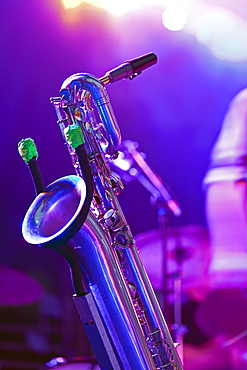 Saxophone on stage, Montreal Jazz Festival, Montreal, Quebec, Canada, North America