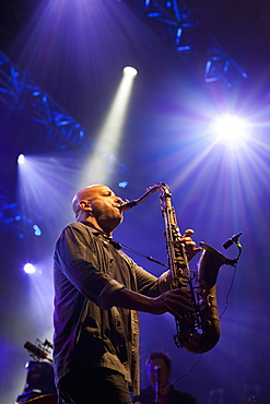 Ben Ellman on saxophone, Galactic, Montreal Jazz Festival, Montreal, Quebec, Canada, North America