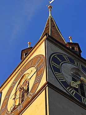 St, Peter's Church clocktower, oldest parish church in Zurich, Zurich, Switzerland, Europe