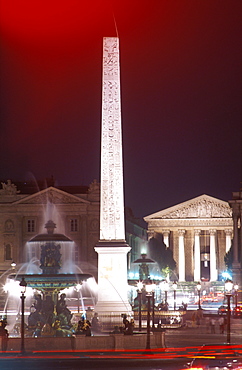 Obelisk and Place de la Concorde illuminated at night, Paris, France, Europe