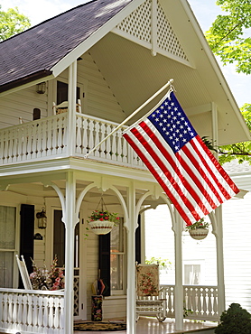 Victorian home displaying the American flag, Chautauqua, New York State, United States of America, North America