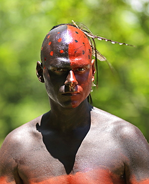 Portrait of Six Nations Native Indian with war painted face , Fort Niagara, Youngstown, New York State, United States of America, North America