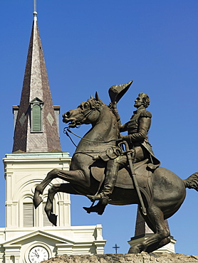 Equestrian statue of Andrew Jackson, Jackson Square, French Quarter, New Orleans, Louisiana, United States of America, North America