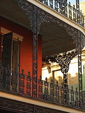 French Quarter building with wrought iron balconies, New Orleans, Louisiana, United States of America, North America