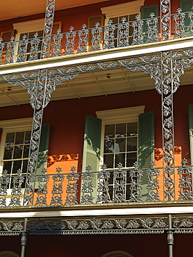 French Quarter building with wrought iron balconies, New Orleans, Louisiana, United States of America, North America