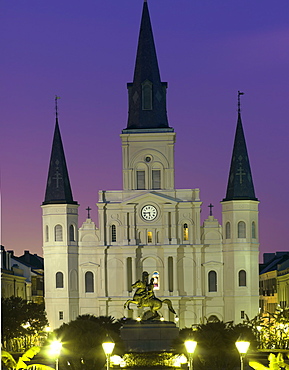 St. Louis Cathedral on Jackson Square at dawn, French Quarter, New Orleans, Louisiana, United States of America, North America