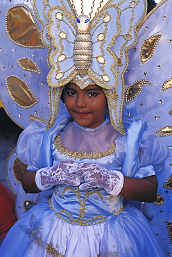 Young girl dressed in butterfly costume for a Rite of Spring celebration, Cozumel, Mexico, North America