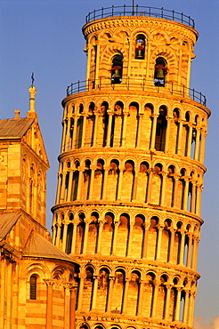 The Leaning Tower of Pisa at sunset, UNESCO World Heritage Site, Pisa, Tuscany, Italy, Europe