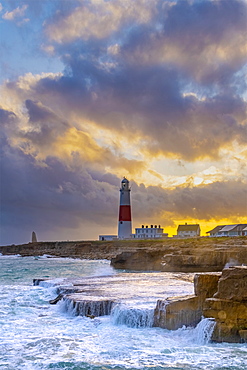 Portland Bill Lighthouse at sunset, Portland Bill, Isle of Portland, UNESCO World Heritage Site, Dorset, England, United Kingdom, Europe