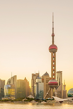 Pudong skyline of the Financial District including the Oriental Pearl Tower, across Huangpu River, Shanghai, China, Asia 