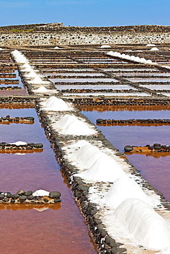 Salt pans still in use at El Carmen Salinas and Salt Museum on the east coast, Caleta de Fuste, Fuerteventura, Canary Islands, Spain, Europe