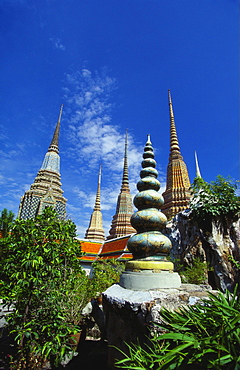 Stupas at the Temple of the Reclining Buddha, Bangkok, Thailand