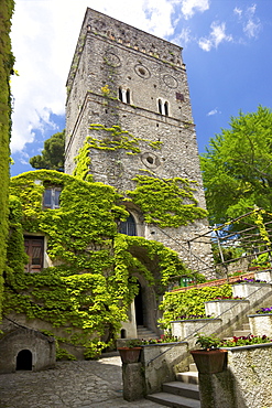 The 11th Century Tower in Villa Rufolo Gardens, Ravello, Amalfi Coast, UNESCO World Heritage Site, Campania, Italy, Europe