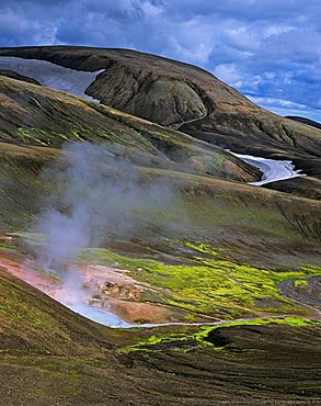 hot spring called Storhiver at the hiking trail from Landmannalaugar to the mountain Hrafntinnusker, Laugavegur, Landmannalaugar, Iceland