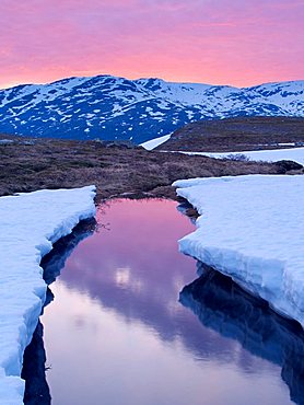 Raavredendurrie Valley, melting snow, Borgefjell National Park, Nordland, Norway, Scandinavia, Northern Europe