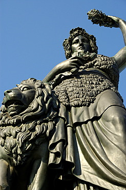 Statue of Bavaria nearby from below Theresienwiese Munich Bavaria Germany