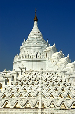 White Hsinbyume Paya against the blue sky Mingun Mandalay Burma