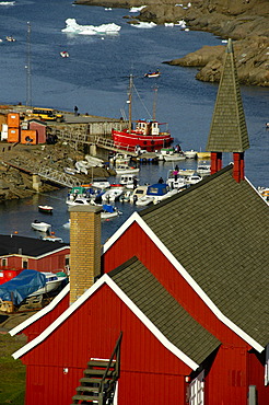 Red church at the harbour Ammassalik Eastgreenland