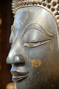 Face of a bronze buddha statue Temple museum of Art and Antiquities Haw Pha Kaew Museum Vientiane Laos