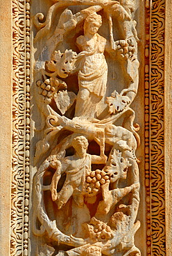 Fine carved relief at column Severan basilica Leptis Magna Libya