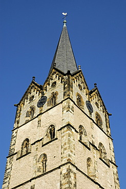 Church tower of the cathedrale in the old part of Herford, North Rhine-Westphalia, Germany