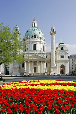 The baroque church Karlskirche built by plans of Fischer von Erlach in Vienna Austria