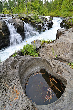 Waterfall on lava rock, Crater Lake National Park, Oregon, USA, North America