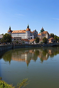 View across the Danube river, Schloss Neuburg castle, Neuburg an der Donau, Bavaria, Germany, Europe