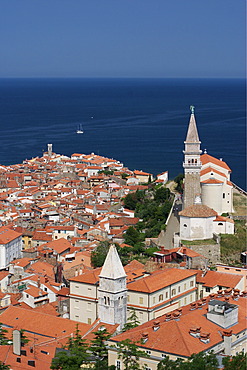 View of Piran on the Mediterranean at the Adriatic coast in Slovenia