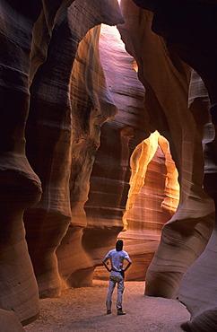 Man standing in Antelope Canyon near Page, Arizona