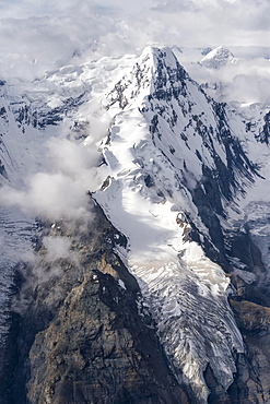 Aerial view over the Central Tian Shan Mountain range, Border of Kyrgyzstan and China, Kyrgyzstan, Asia