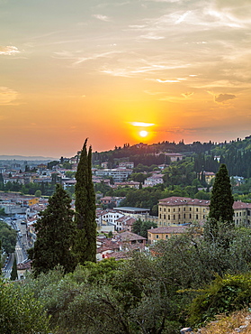 View at sunset from San Pietro hill, cityscape, Verona, Veneto, Italy, Europe