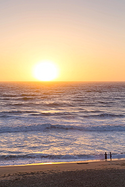 Sunset, children on the beach, Pacific Coast, Pacific Coast Highway, California, USA, North America