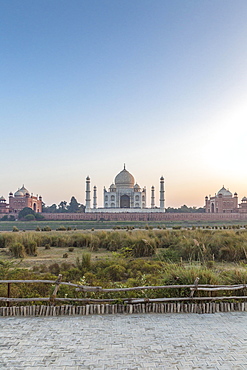 Taj Mahal, seen from across the Yamuna River, Agra, Uttar Pradesh, India, Asia