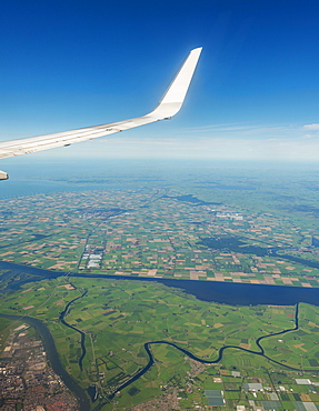 Rivers and scenery, view from aircraft, Amsterdam surroundings, Netherlands