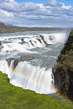 Gullfoss waterfall with rainbow, rainbow, Hvita River, Iceland, Europe