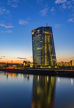 The new European Central Bank, ECB, at sunset, Frankfurt am Main, Hesse, Germany, Europe