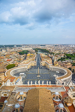 View from the dome of St. Peter's Basilica, San Pietro, across Piazza San Pietro, St. Peter's Square to Via della Conciliazione, Vatican, Rome, Lazio, Italy, Europe