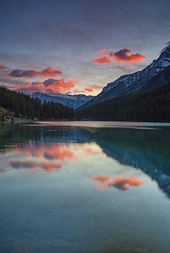 Cloudy atmosphere on Two Jack Lake, Banff National Park, Canadian Rockies, Alberta Province, Canada, North America