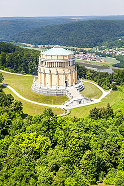 Aerial view, Befreiungshalle or Hall of Liberation, Kelheim, Bavaria, Germany, Europe