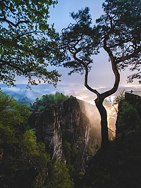 Bastion view at night, Elbe Sandstone Mountains, Saxon Switzerland, Germany, Europe