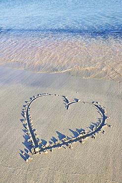 Heart paintet in sand, Elafonisi beach, Crete, Greece, Europe