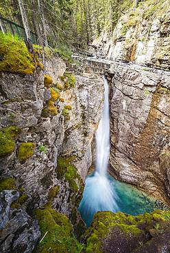 Waterfall, Upper Falls, Mountain River in a Gorge, Johnston Creek in Johnston Canyon, Bow Valley, Banff National Park, Rocky Mountains, Alberta, Canada, North America