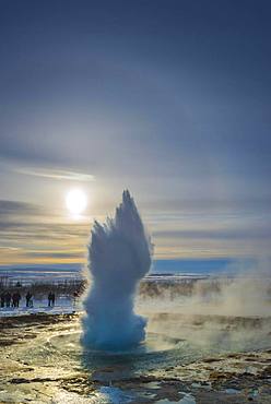 Geyser Strokkur during an eruption, Golden Circle, South Iceland Region, Iceland, Europe