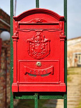 Red mailbox, Murano, Venice, Venetia, Italy, Europe