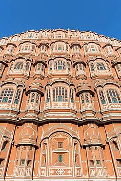 Frontal Facade of Hawa Mahal, Palace of Winds, Jaipur, Rajasthan, India, Asia